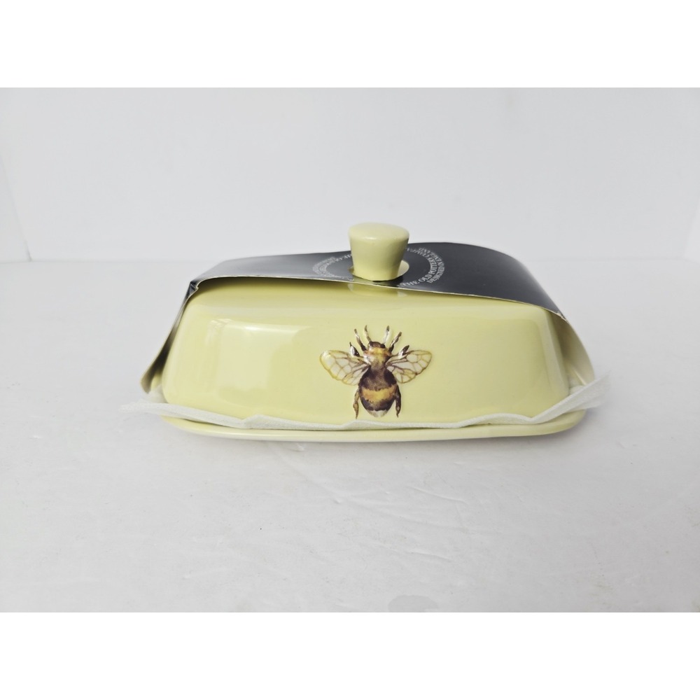 The Old Pottery Company butter dish bee‎ NWT covered tray